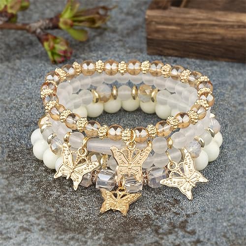 White Bohemian Butterfly Bracelet Set