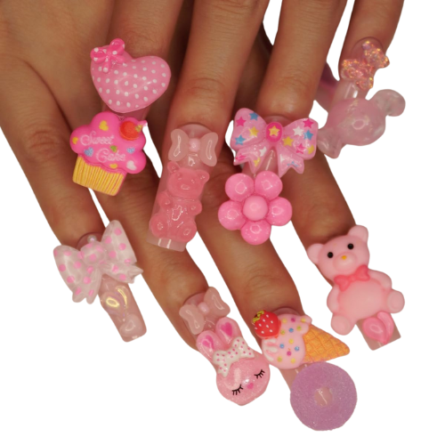 Nude Pink Acrylic Nails Cute Charm Designs